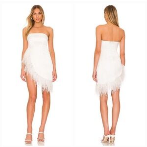 NEW NWT NBD Celine Satin Feathered Strapless Mini Dress